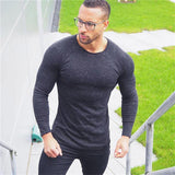 2017summer New men T shirt Crossfit tight Bodybuilding Shirts Solid color T shirt men Fashion Long sleeve T shirt Brand clothing