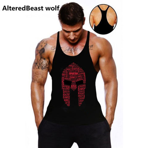 2018 Men Tank Tops Spartan Print Bodybuilding Tank Top Fitness Men Vest Brand Sleeveless Shirts O-Neck Tank Top men workout Vest